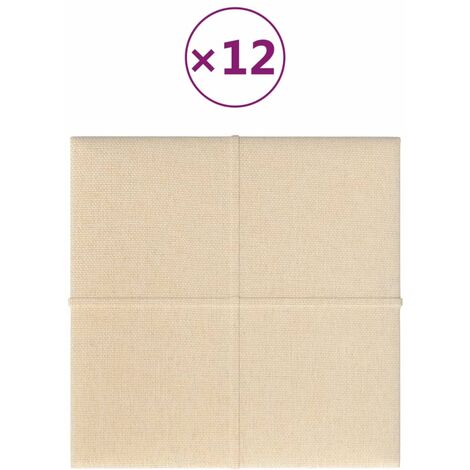 Lot de 12 Panneaux muraux,Parement murals,Panneaux décoratifs Crème 30x30 cm Tissu 1,08 m² -16239 - Crème