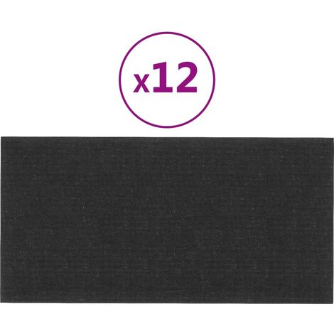 Lot de 12 Panneaux muraux,Parement murals,Panneaux décoratifs Noir 30x15 cm Tissu 0,54 m² -86860 - Noir