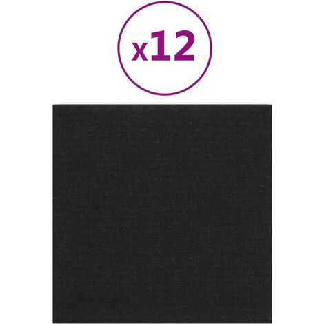 Lot de 12 Panneaux muraux,Parement murals,Panneaux décoratifs Noir 30x30 cm Tissu 1,08 m² -93109 - Noir