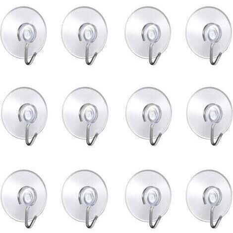 (Lot de 12 pcs ventouse) 4x4.4x1.4cm,Crochet Muraux avec Ventouse d'Aspiration,Petites Ventouses Plastiques avec Crochet Ronde pour Salle de Bains et Cuisine