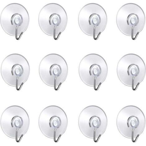 (Lot de 12 pcs ventouse) 4x4.4x1.4cm,Crochet Muraux avec Ventouse d'Aspiration,Petites Ventouses Plastiques avec Crochet Ronde pour Salle de Bains et Cuisine