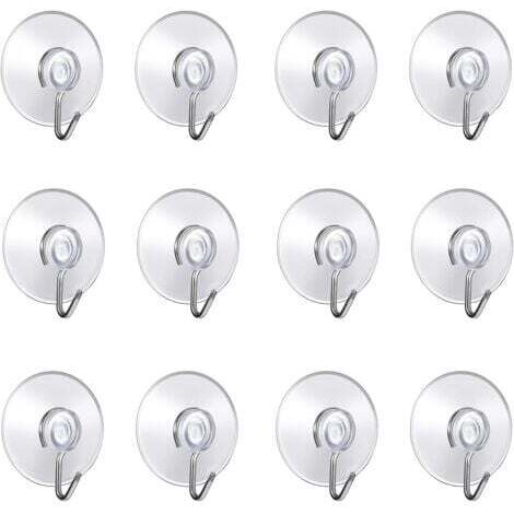 (Lot de 12 pcs ventouse) 4x4.4x1.4cm,Crochet Muraux avec Ventouse d'Aspiration,Petites Ventouses Plastiques avec Crochet Ronde pour Salle de Bains et Cuisine