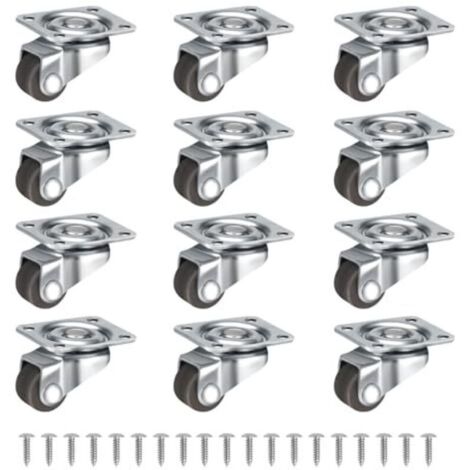 Lot de 12 petites roulettes pivotantes à 360° de 12 mm, silencieuses, pour petits meubles, tables, armoires, chariots, avec vis, marron.