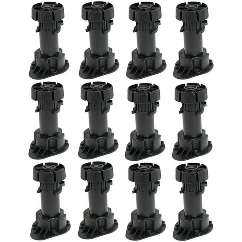 Ccykxa - Lot de 12 Pied Réglable pour Meuble Pieds pour Armoire en Plastique avec Clip Fixation Base Hauteur 120 à 150mm