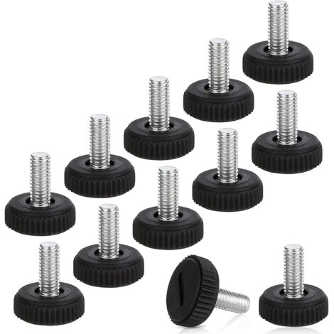 Lot de 12 pieds de meubles réglables en hauteur - M6 x 20 mm - Noir - Pieds de nivellement pour meubles, pieds, chaise, table