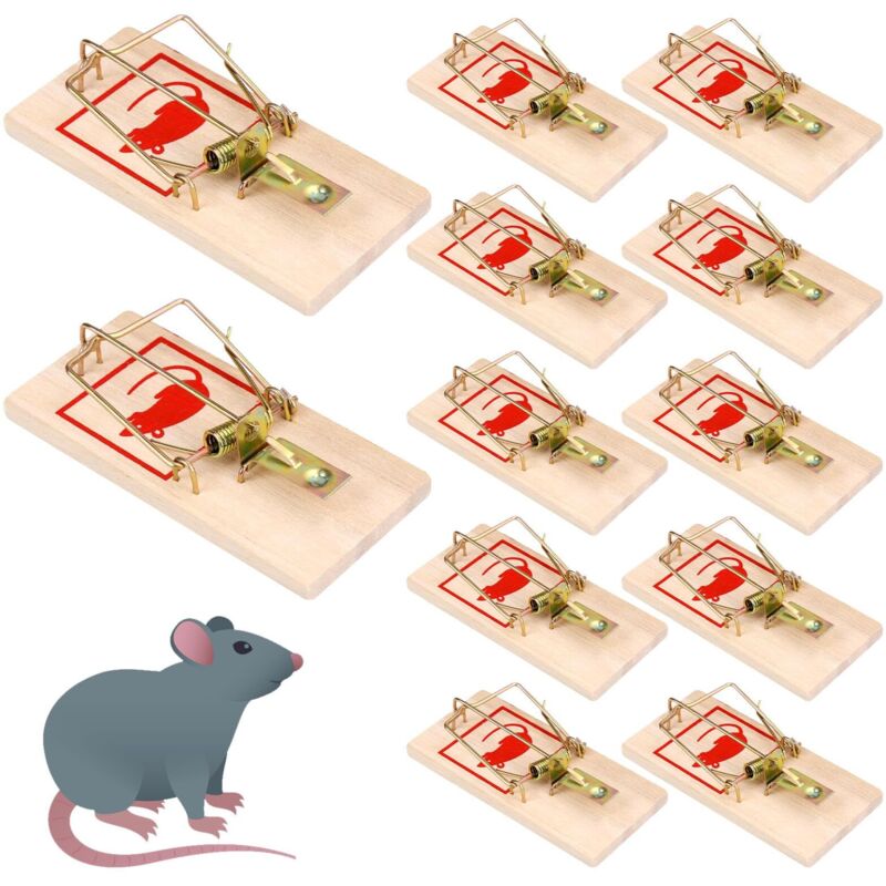 Lot de 12 pièges à souris en bois, piège à souris, piège à souris, piège à pression en bois avec force d'impact élevée, pièges à souris, piège à