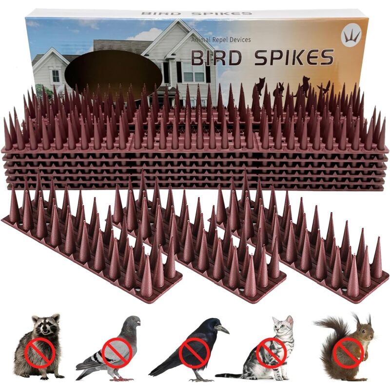 Lot de 12 pigeons anti-pigeons,5.16 m,Anti-oiseaux,Anti-pigeons,3 rangées de pigeons,Protection contre les pigeons,Pics anti-oiseaux,En plastique,