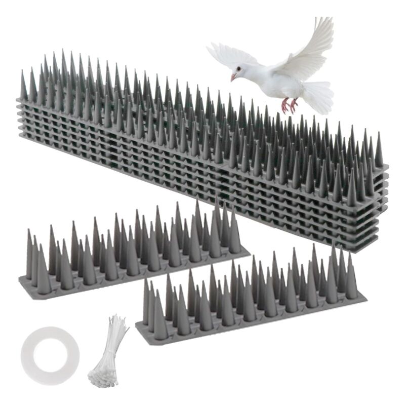 Lot de 12 pigeons de 5,2 m en plastique - Protection contre les oiseaux - Pour balcon, chat, moineaux et rebord de fenêtre - Gris