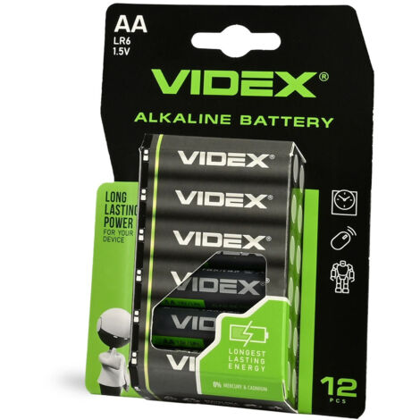Lot de 12 piles alcalines fortes Videx AA LR6 1,5 V 2600 mAh