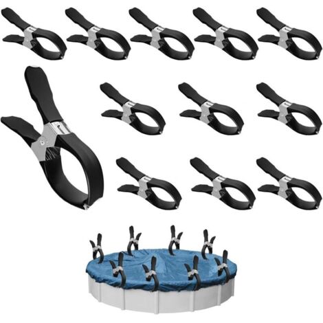 Lot de 12 pince en métal pour bâche de piscine, pinces de fixation avec film de protection, serrage pour piscines hors-sol