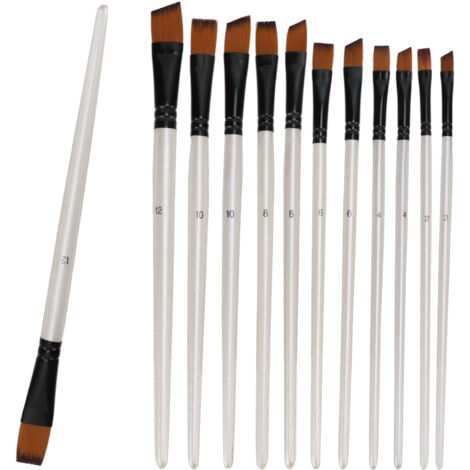 Lot de 12 Pinceaux Bicolores pour Peinture - Manche Nacré Blanc - Aquarelle, Huile, Acrylique - Cadeau pour Artistes et Débutants