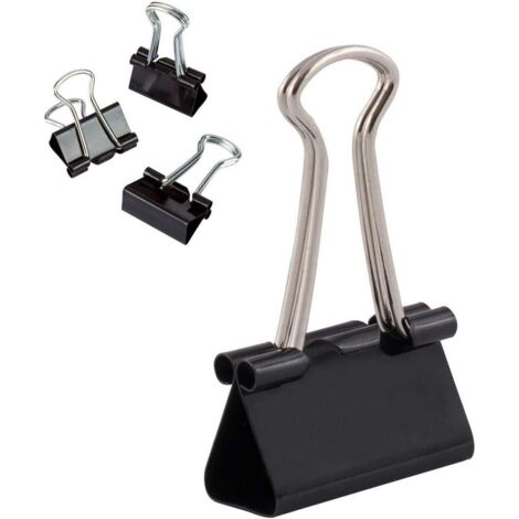 Lot de 12 Pinces à documents 25 mm Boîte de Pinces à papier multi-fonctions Binder Clips Papier Métal Pince a Dessin pour Notes Papier à lettre Clip Fournitures de bureau Noir,