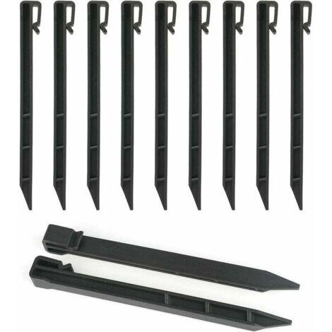 Lot de 12 piquets de bordure de jardin, 25 cm, en plastique robuste, pour bordures et lames de terrasse (noir)