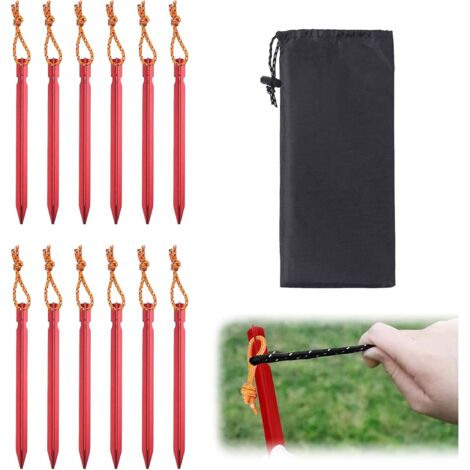 Lot de 12 Piquets Tente 18cm, Aluminium, avec Corde Réfléchissante, Résistants Tempête, pour Sol Dur