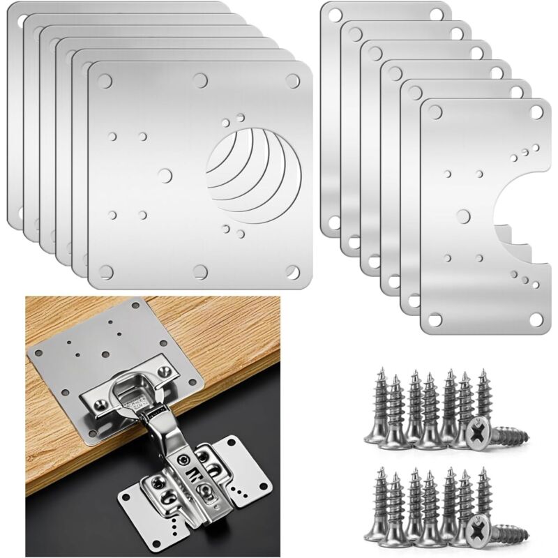 Lot de 12 plaques de réparation de charnières avec vis en forme de U et carré large pour fenêtres, portes, meubles et armarios