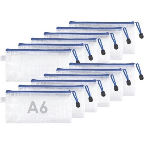 Lot de 12 Pochettes Plastiques pour Documents A6 avec Fermeture Éclair, Pochette Transparente Zippée - PVC Résistant à l'Eau