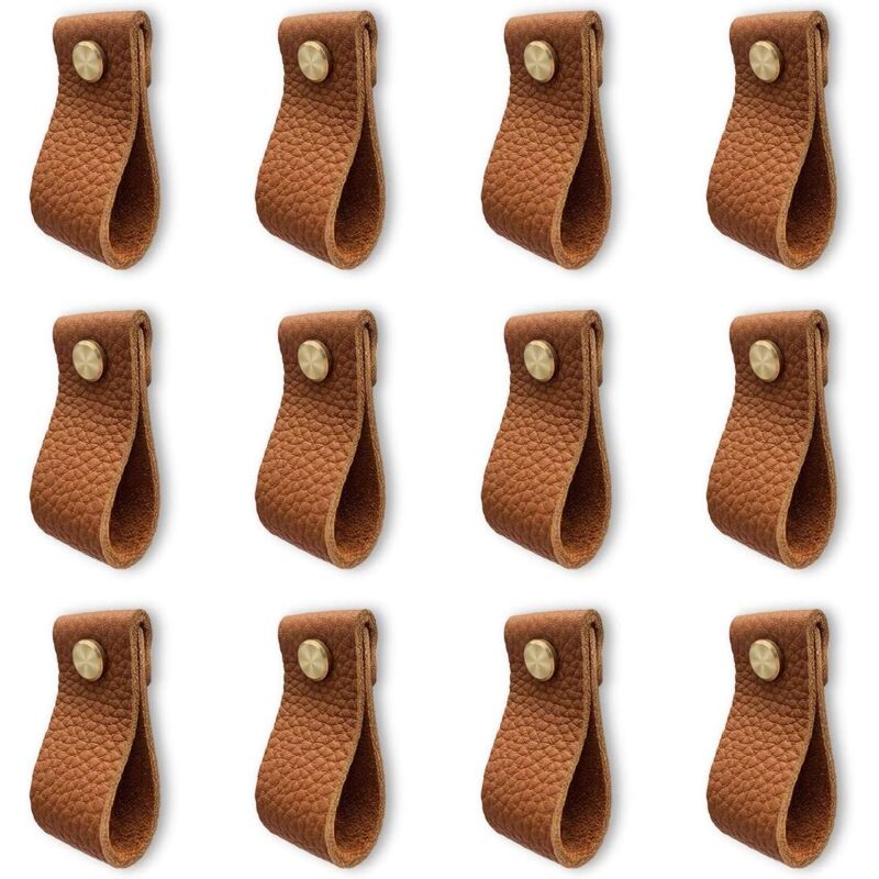 Lot de 12 poignee de meuble cuisine, poignée meuble en cuir, poignée de porte avec écrous vis, anti-collision bouton de porte de armoire tiroir