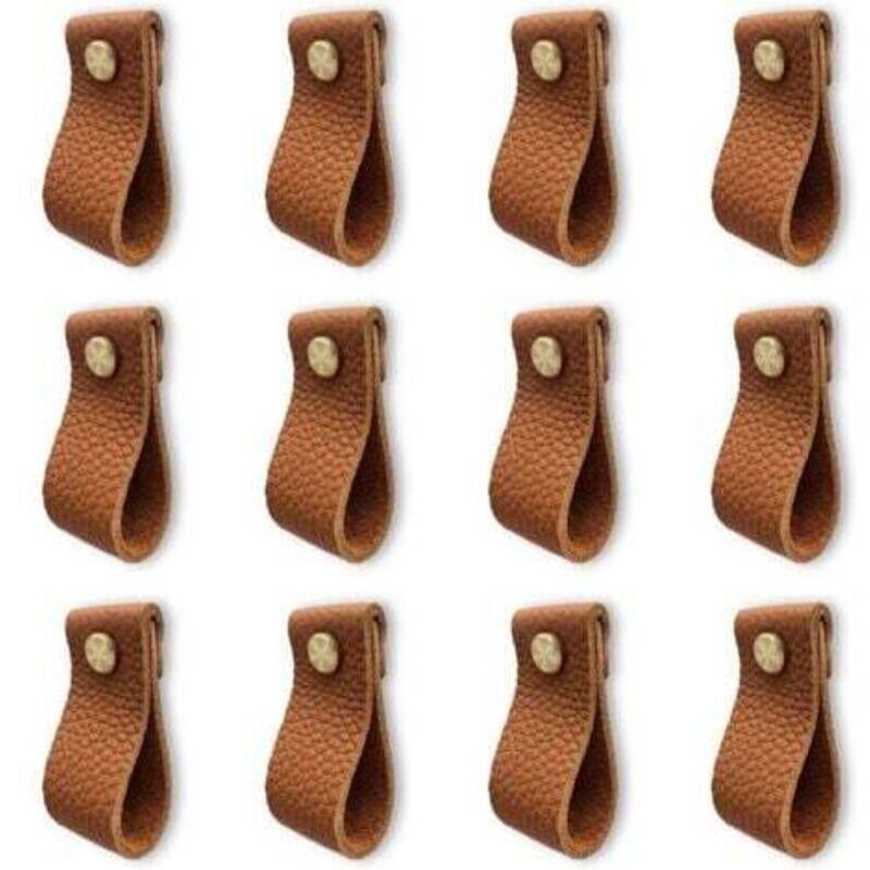 Lot de 12 poignee de meuble cuisine, poignée meuble en cuir, poignée de porte avec écrous vis, anti-collision bouton de porte de armoire tiroir