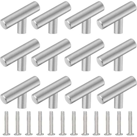 Lot de 12 Poignée Meuble Cuisine,50mm Poignée de Meuble Inox en Forme de T,Barre de Tiroir, Placards, Portes, Meubles, Salle de Bain, Chambres & Armoires