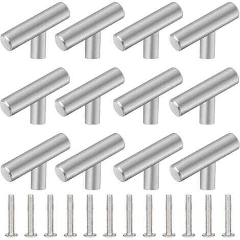 Lot de 12 Poignée Meuble Cuisine,50mm Poignée de Meuble Inox en Forme de T,Barre de Tiroir, Placards, Portes, Meubles, Salle de Bain, Chambres & Armoires