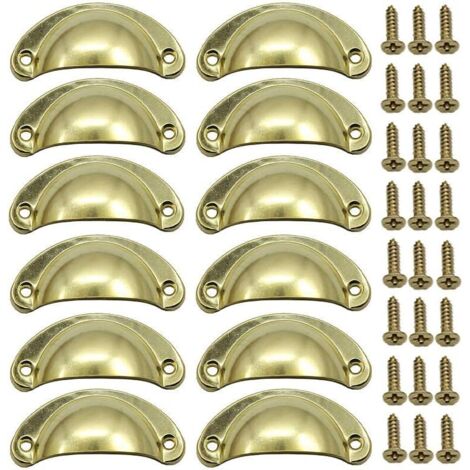 Lot de 12 poignées coquillage vintage pour commode, meuble de cuisine, forme demi-lune, 8,1 cm x 3,5 cm, jaune
