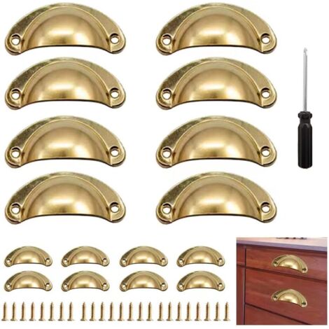 Lot de 12 poignées d'armoire, de tiroir, poignées de tiroir, extracteur de tasses, alésage central, robuste, demi-cercle, poignées de tiroir, poignées de meuble pour armoire, tiroir,