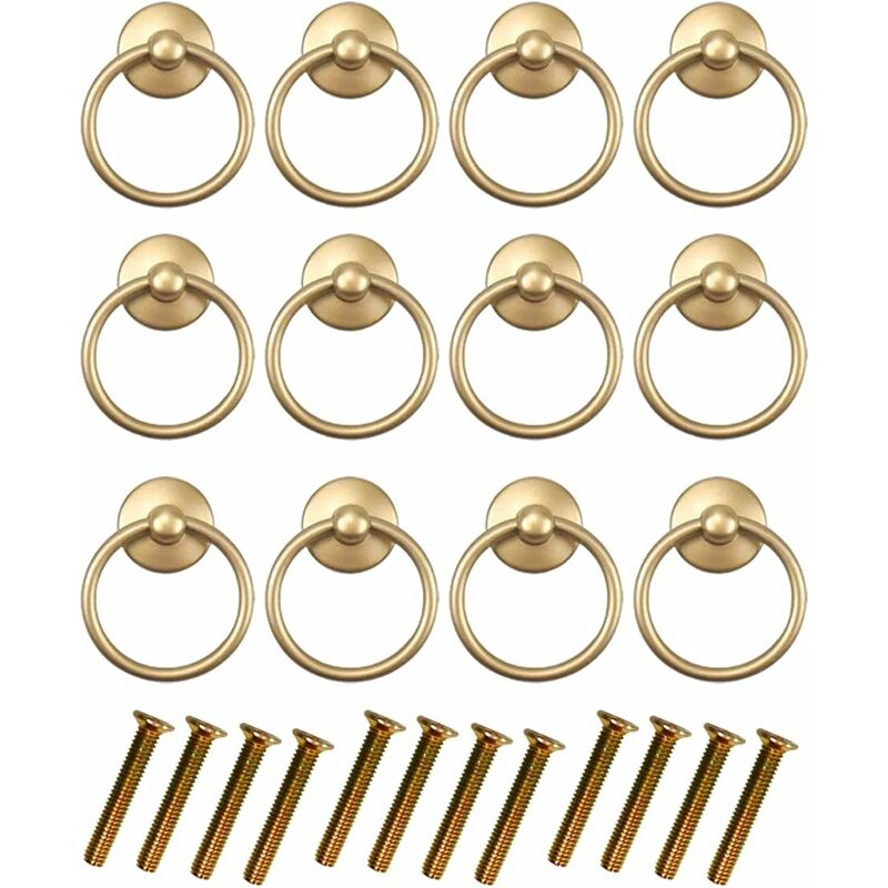 Csparkv - Lot de 12 poignées de placard de cuisine vintage peintes dorées rondes pour tiroir, porte, armoire, commode, avec vis (doré)