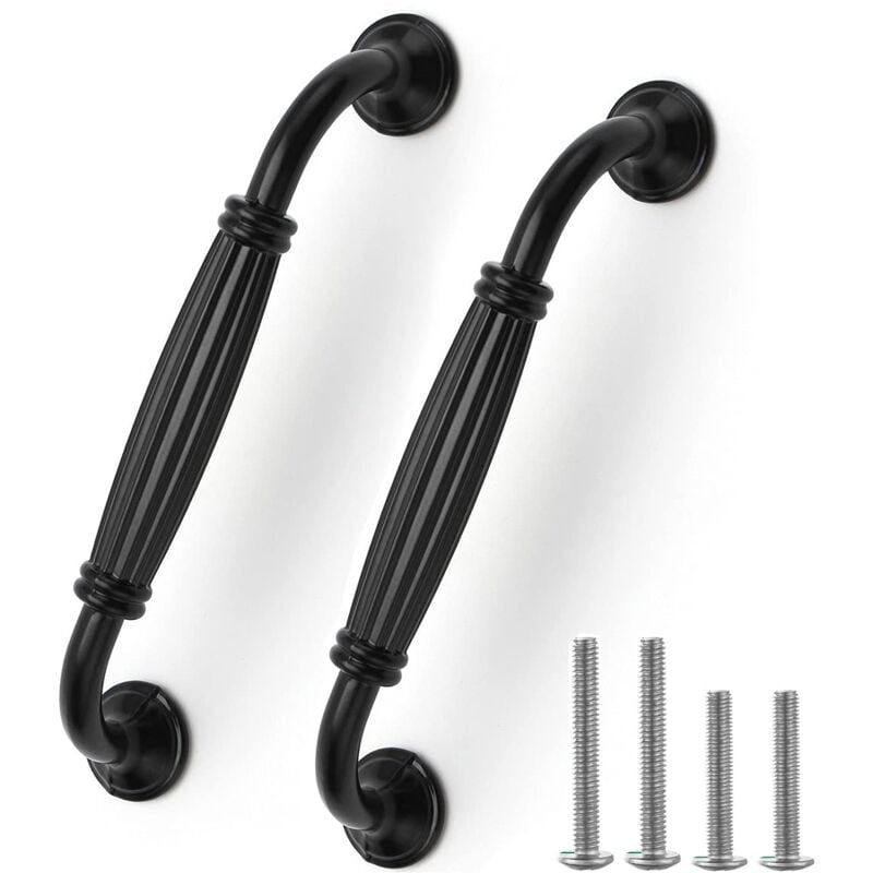 Lot de 12 poignées de porte d'armoire en aluminium de style européen noir - Poignées de tiroir à nœud long pour meubles de cuisine, chambre à