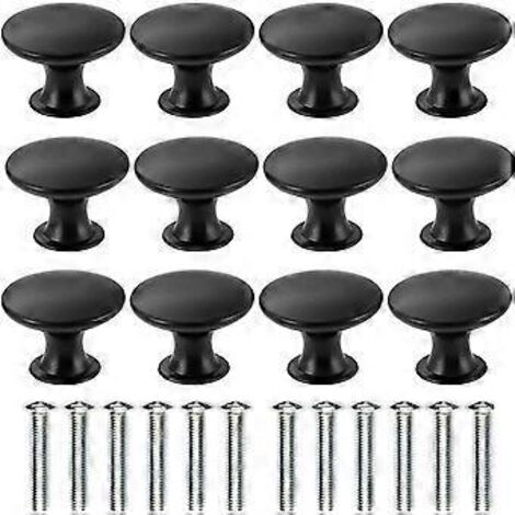 Lot de 12 poignées de porte et de tiroir noires, bouton de meuble de 30 mm, bouton de tiroir à trou rond unique, poignées de porte, poignées de meubles pour placard, armoire de cuisine, pour enfants
