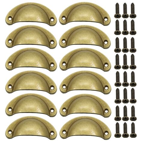 Lot de 12 poignées de porte rétro en laiton, poignées coquille pour tiroirs et portes de placards de cuisine.