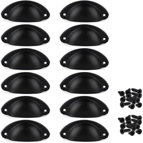 Lot de 12 poignées de tiroir vintage en fer – Poignées demi-lune pour placard et armoire – Dimensions 8x3,5cm – Vis incluses