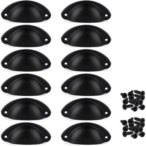 Lot de 12 poignées de tiroir vintage en fer – Poignées demi-lune pour placard et armoire – Dimensions 8x3,5cm – Vis incluses