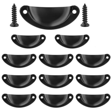 Lot de 12 poignées de tiroir vintage, poignées de meubles traditionnelles en demi-lune, pour placard, armoire, commode, noires, vis
