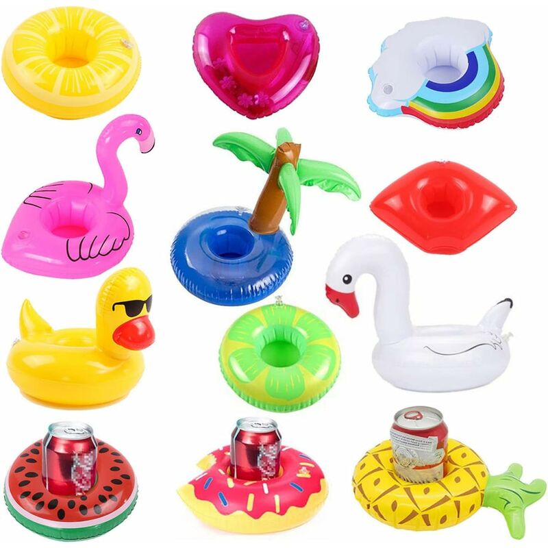 Lot de 12 porte-gobelets gonflables + 1 aiguille gonflable + 1 sac de rangement, flotteurs de boissons sous-verres gonflables pour jouets d'enfants