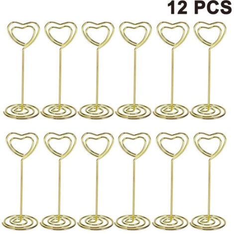 Lot de 12 porte-noms hauts avec pinces à photos en forme de cœur