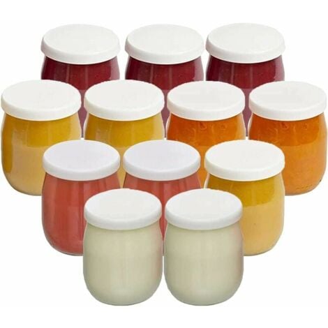 TREETALK Lot de 12 Pots de Yaourt en Verre avec Couvercles Étanches - Fabriqués en France - Pour Yaourtières, Multicuiseurs et Robots Cuiseurs (Thermomix, SEB, etc.) - 143 ML / 125 grammes