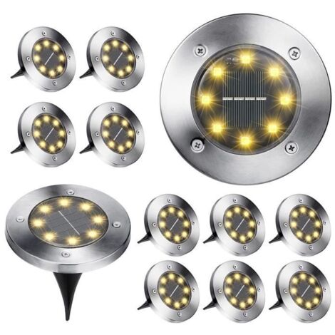 Lot de 12 Projecteurs Encastrés Solaires pour Jardin - Lampe Solaire D'extérieur