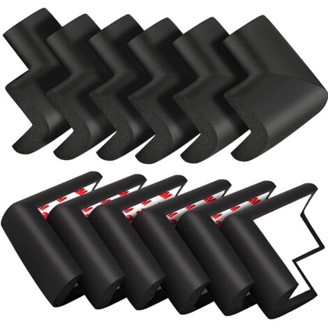 Lot de 12 protections d'angle autocollantes pour table en verre et coins de meubles - Pour bébé - Noir