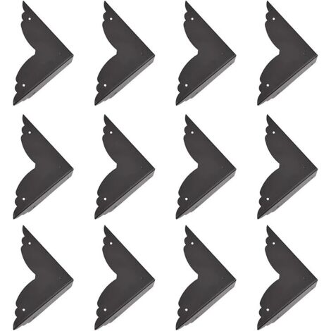 Lot de 12 protections d'angle décoratives en fer pour boîtes en bois - Noir