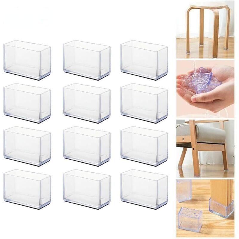 Lot de 12 protections rectangulaires pour pieds de chaise, housses de pieds de meubles, housses de pieds de table (20 x 40 mm)