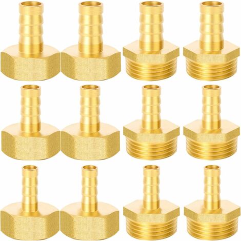 Lot de 12 raccords de tuyau 1/2", 8 mm, 10 mm, 12 mm, filetage extérieur et filetage intérieur pour tuyau à air, tuyau à gaz, tuyau d'eau