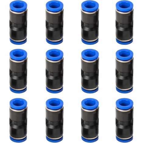 Lot de 12 Raccords droits, Push-to-connect, Plastique PU, 10 mm, Pour tubes pneumatiques