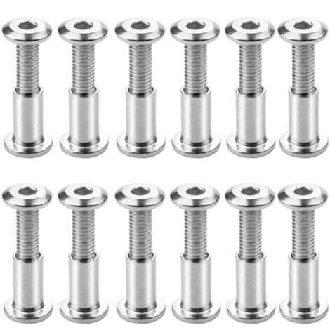 Lot de 12 Reliure à Vis M6 x 20mm Vis de Connexion avec Boulon Boulons de Fixation à Douille Hexagonale Boulon de Reliure à Tête Plate avec Écrou de Manchon pour Connecter les Armoires,les Étagères
