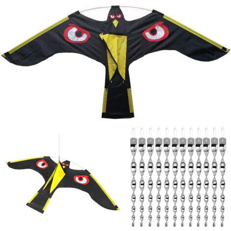 Lot de 12 répulsifs volants et 1 épouvantail, protection anti-oiseaux pour jardin, cour, décoration maison