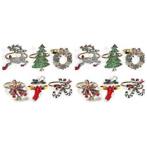 Lot de 12 ronds de serviette de Noël, ronds de serviette dorés en métal pour les tables de fête.
