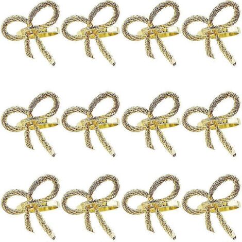 Lot de 12 ronds de serviette dorés simples en forme de papillon et de nœud papillon -