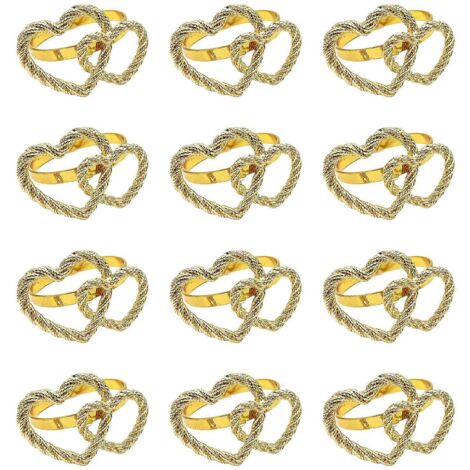 Lot de 12 ronds de serviette en forme de double cœur pour la Saint-Valentin, mariage, banquet, anniversaire, Thanksgiving et décoration de table