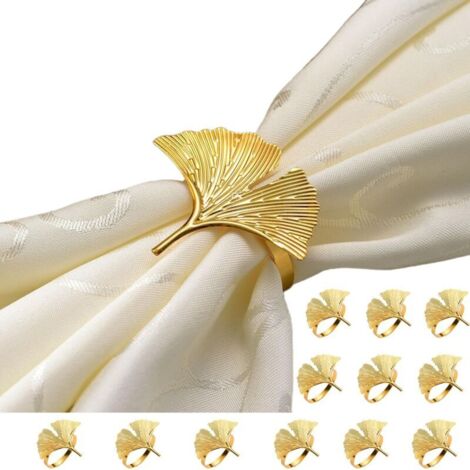 Lot de 12 Ronds de Serviette en Tissu en Forme d'éventail pour décoration de Table, fête de Mariage, Vacances, Banquet, Noël, dîner (Doré, 5.8x4.8CM)