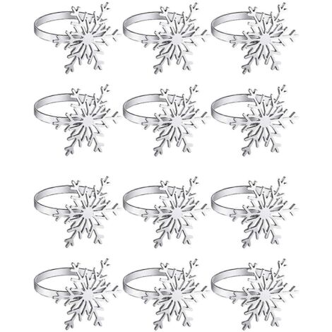 Lot de 12 ronds de serviette flocon de neige pour Noël, parfaits pour les fêtes de fin d'année.