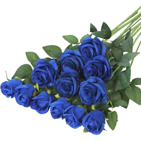 Lot de 12 roses artificielles rouges en soie, réalistes pour mariage, décoration maison, longue tige pour bouquets